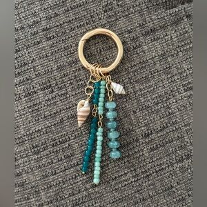 Aqua Seashell Ocean Bag Charm Keychain with Real Shells